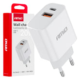 Bela stenska polnilna enota z USB-C in USB-A za 20 W polnjenje