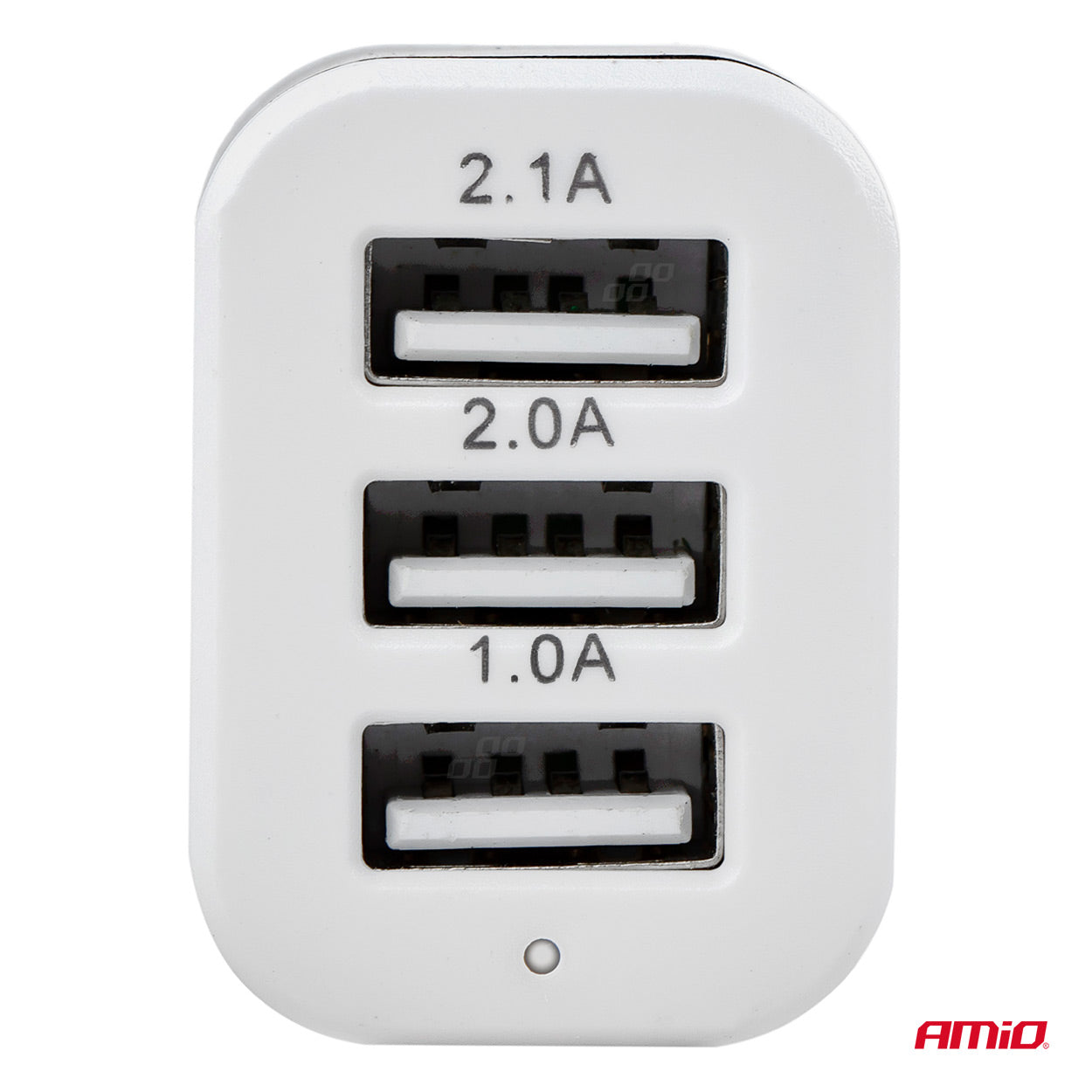 USB avtomobilski polnilec s tremi izhodi v beli barvi