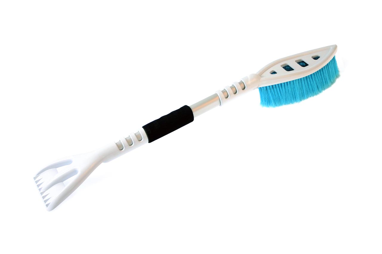 Strgalo za led s snežno krtačo iz bele in modre ABS plastike