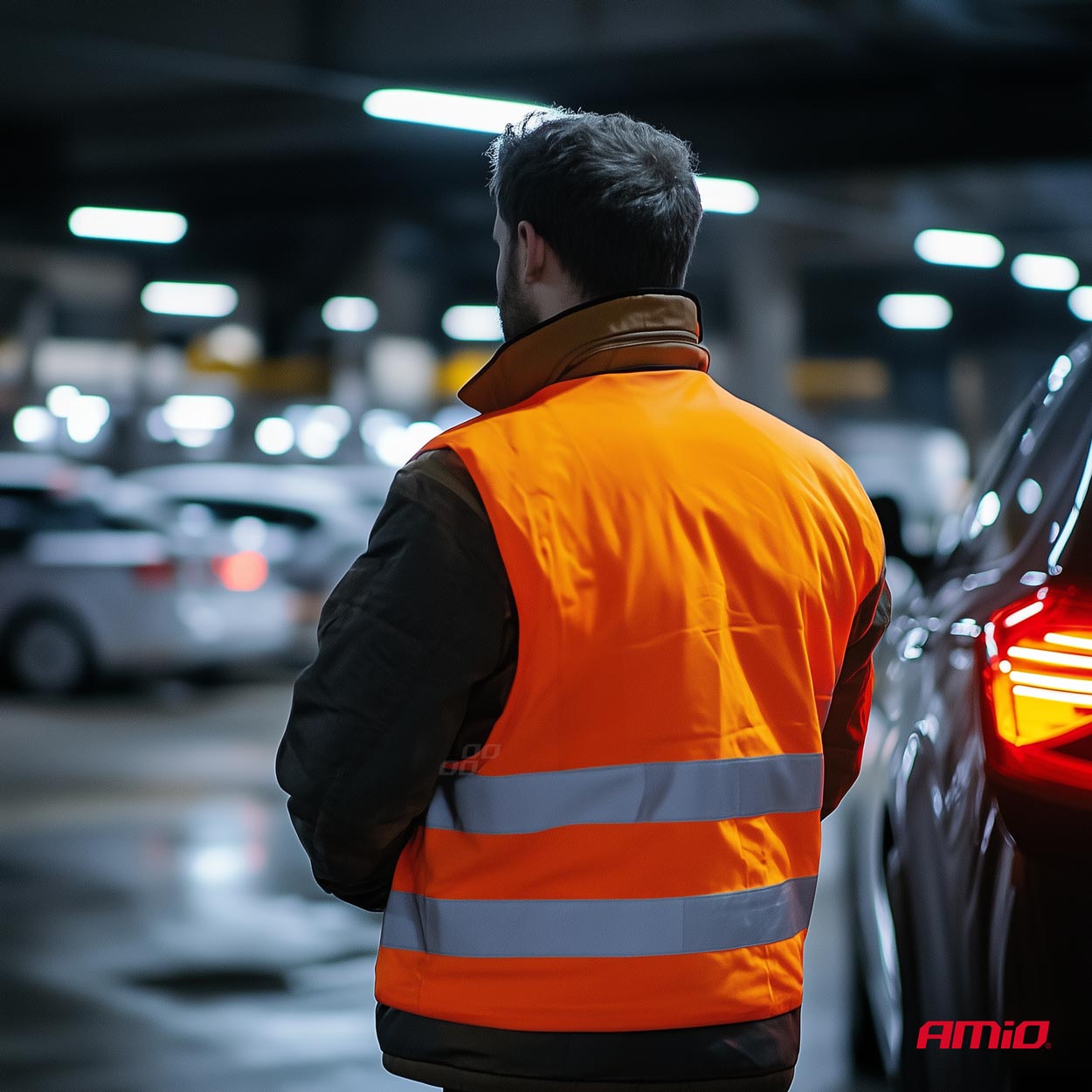 Orange XL refleksvest med refleksbånd set forfra