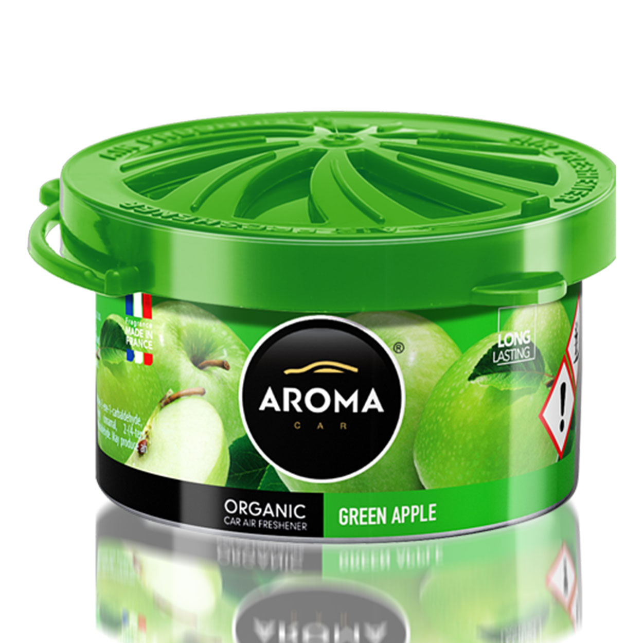 Aroma Organic Green Apple osvežilec zraka za avto v aluminijasti posodici