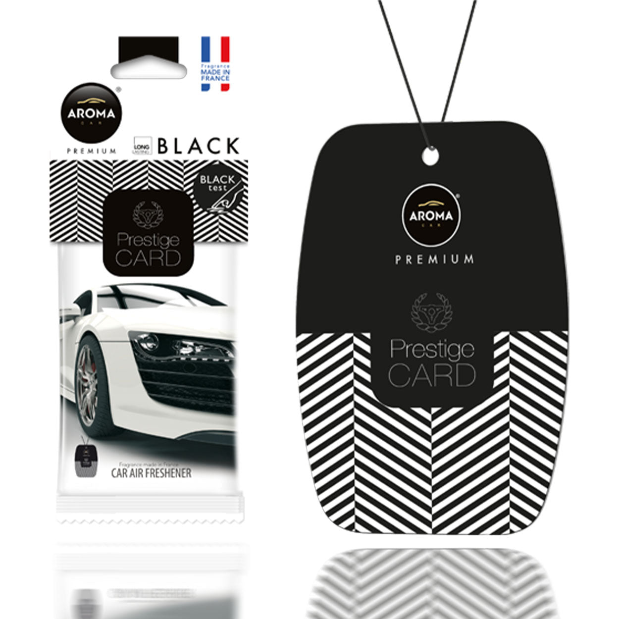 Aroma Prestige Card Black viseča osvežilna dišava za avto iz celuloze