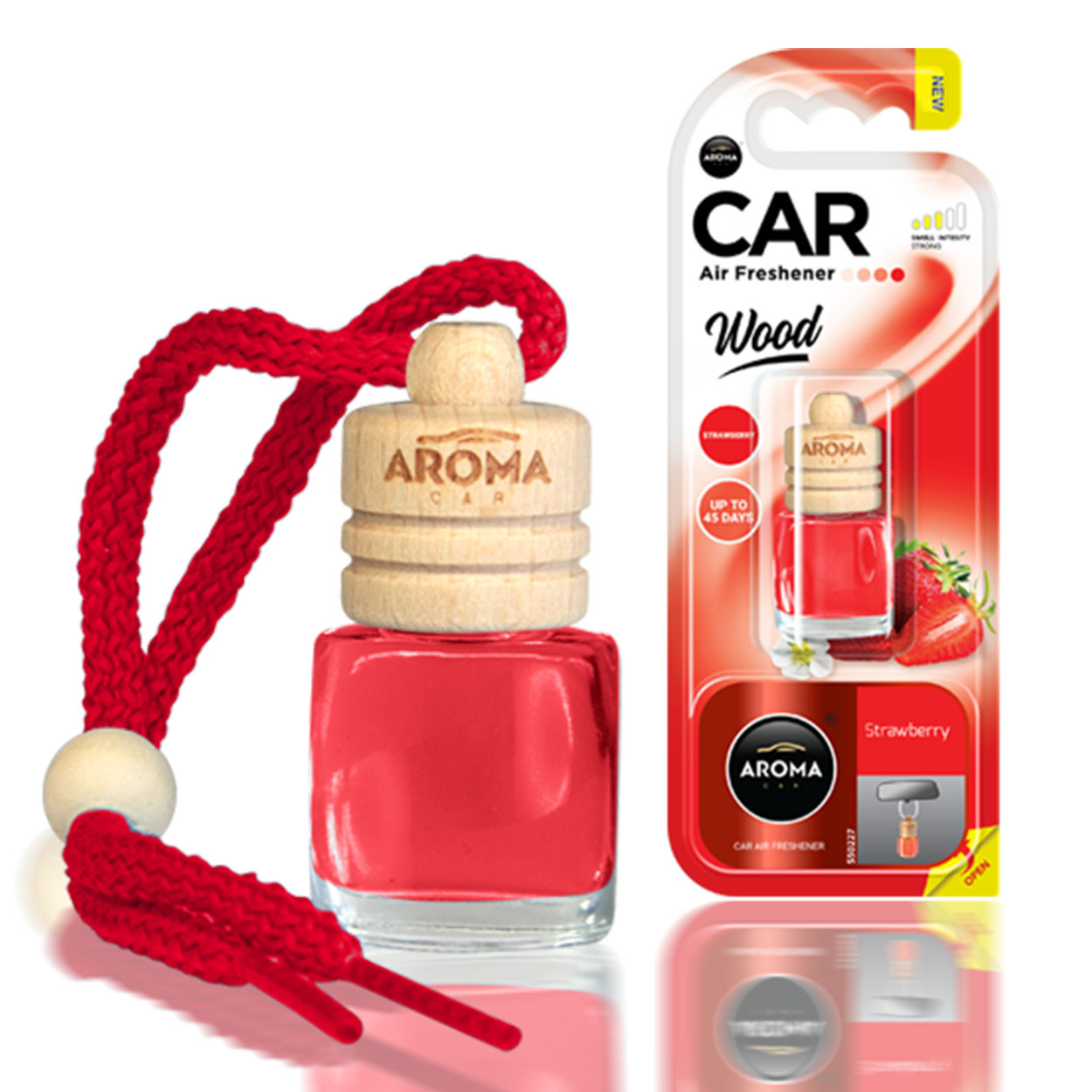 Aroma Wood Strawberry osvežilec zraka za avto s stekleničko in lesenim pokrovčkom
