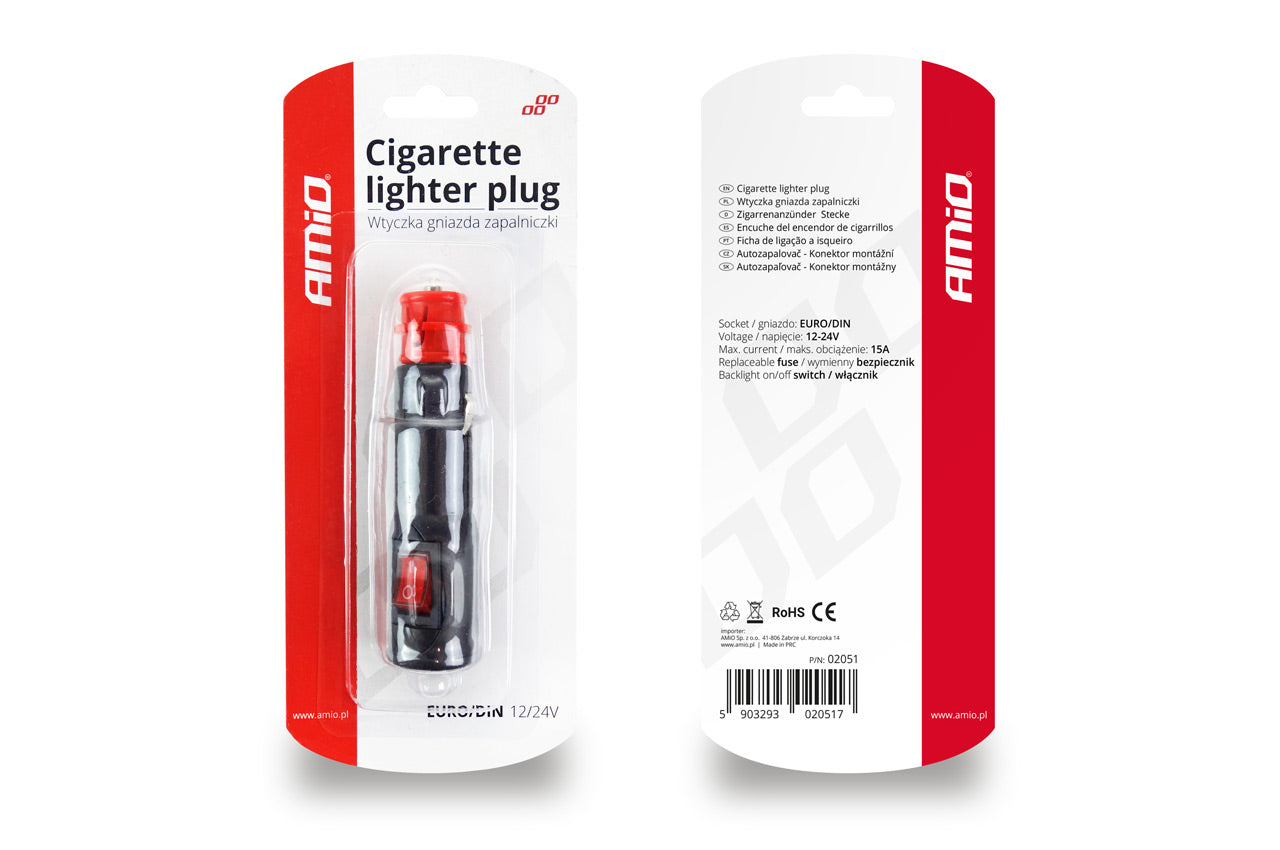 Cigaretstik med kontakt, udskiftelig sikring og LED-indikator