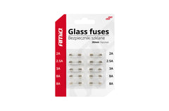 Sæt med mini-glassikringer på 20 x 6 mm