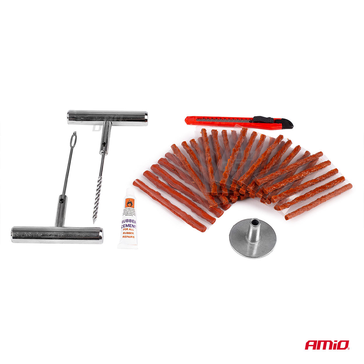 Reparationssæt med reparationssnore til slangeløse dæk