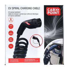 Carpoint spiralni polnilni kabel za električna vozila Type 2 na Type 2, 32 A, 3-fazni, 6 metrov 