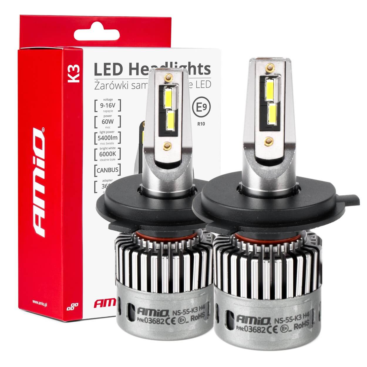 LED-forlygter H4/H19 med 6000K hvidt lys