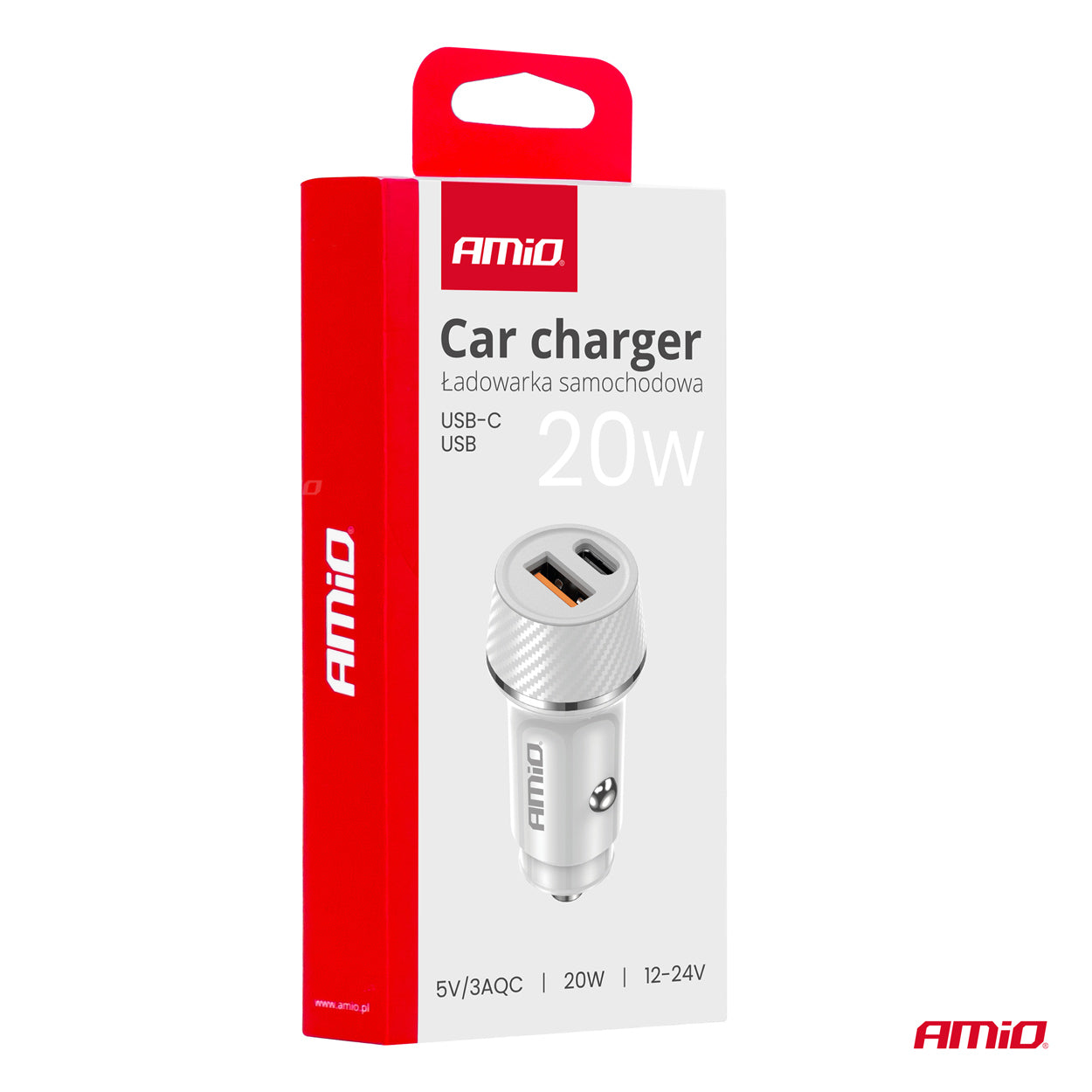 USB-A og USB-C biloplader til 12-24 V