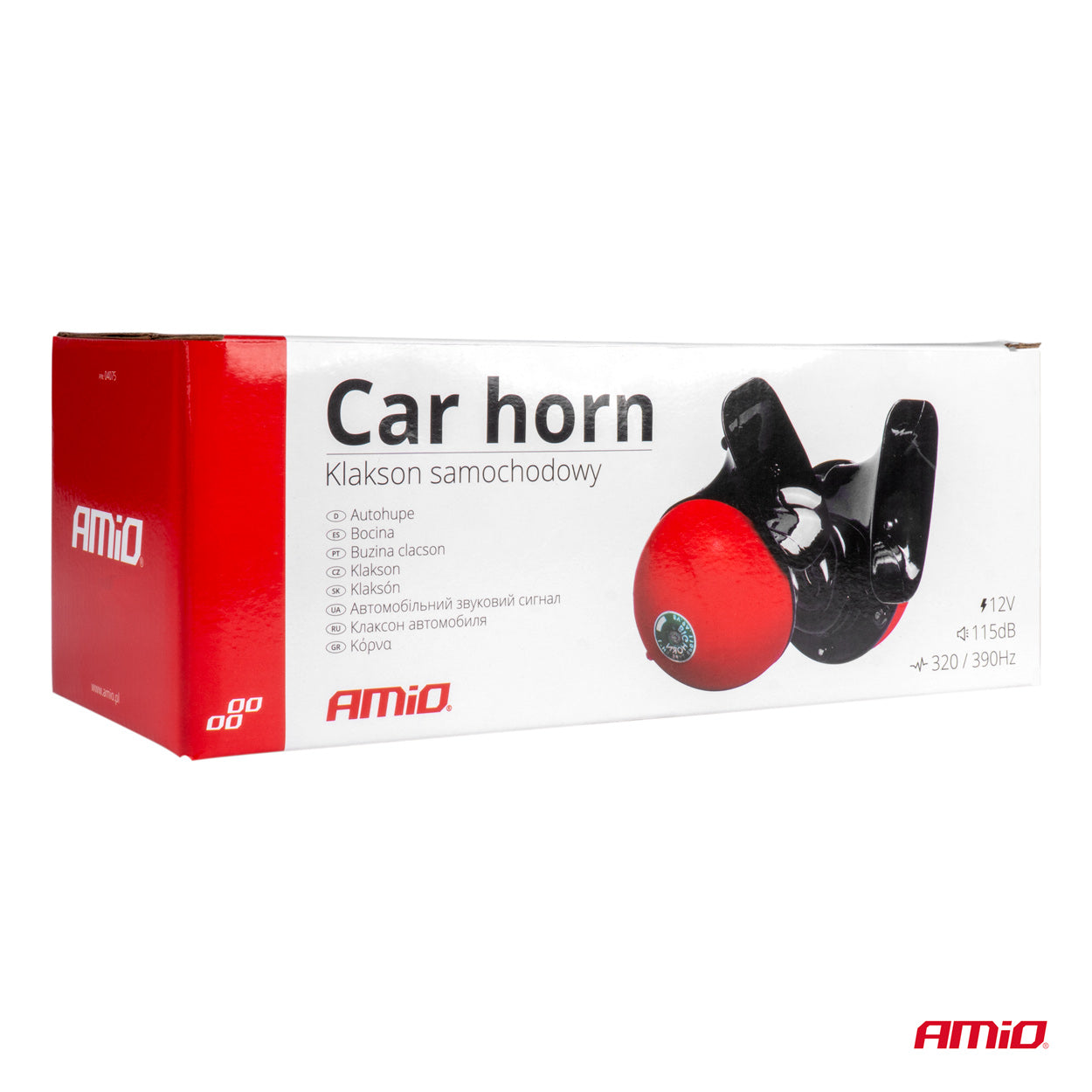 To røde bilhorn med 12 V spænding