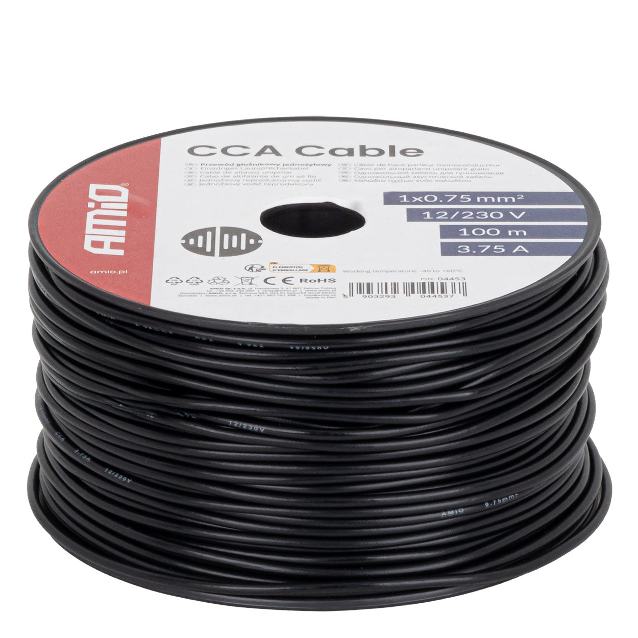 Sort CCA kabel på 100 meter rulle