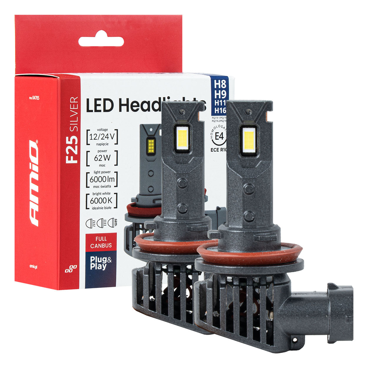 LED-pærer F25 SILVER med H8 H9 H11 H16-fatning