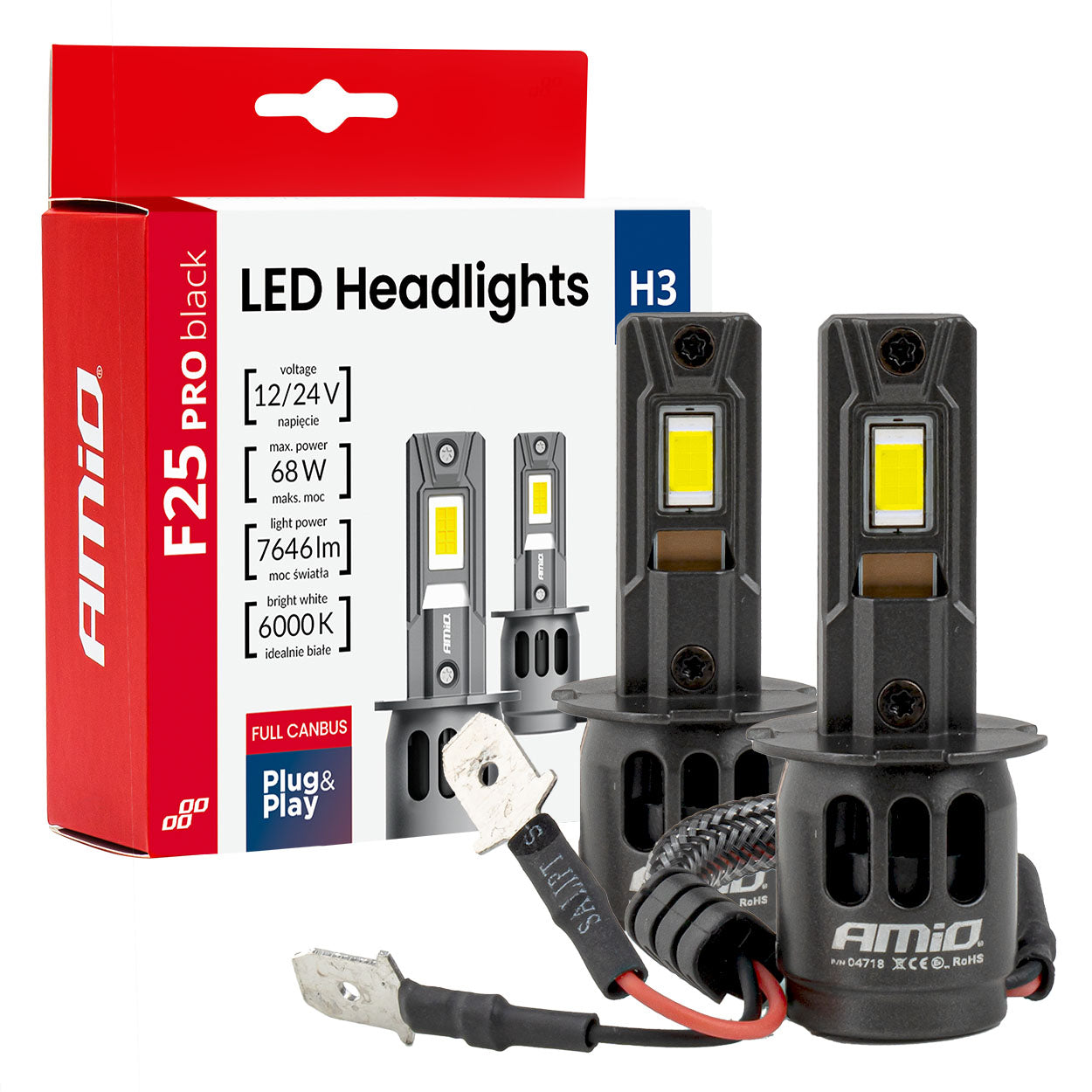 LED-forlygtepære H3 F25 PRO BLACK med sort hus