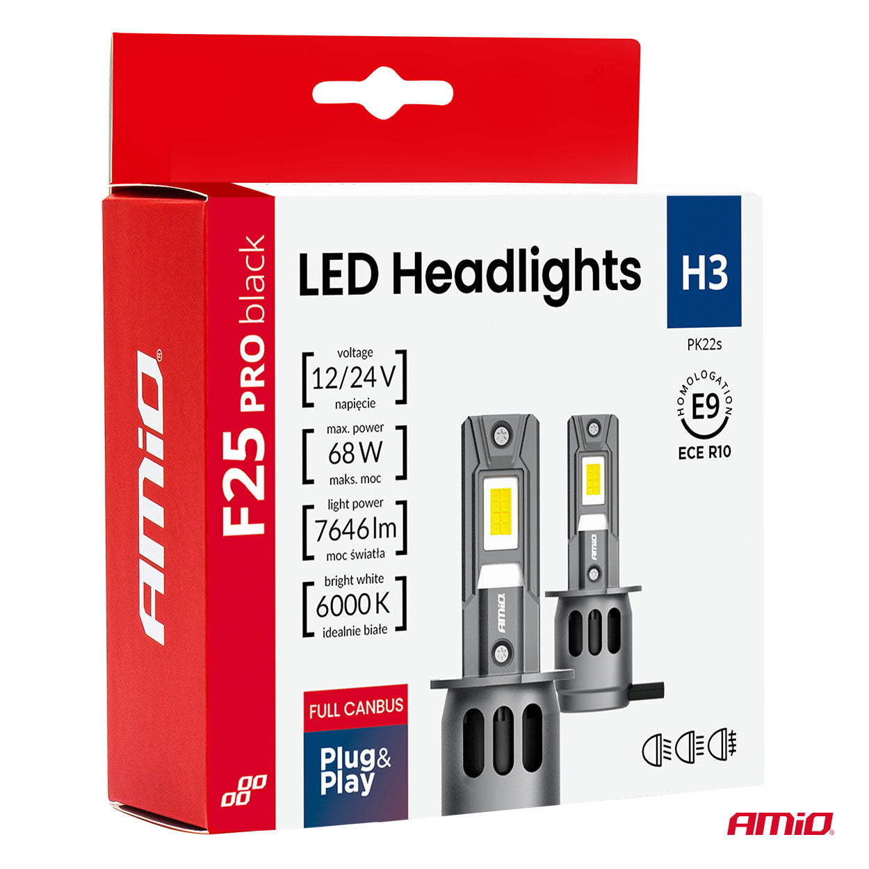 LED-forlygtepære H3 F25 PRO BLACK set bagfra