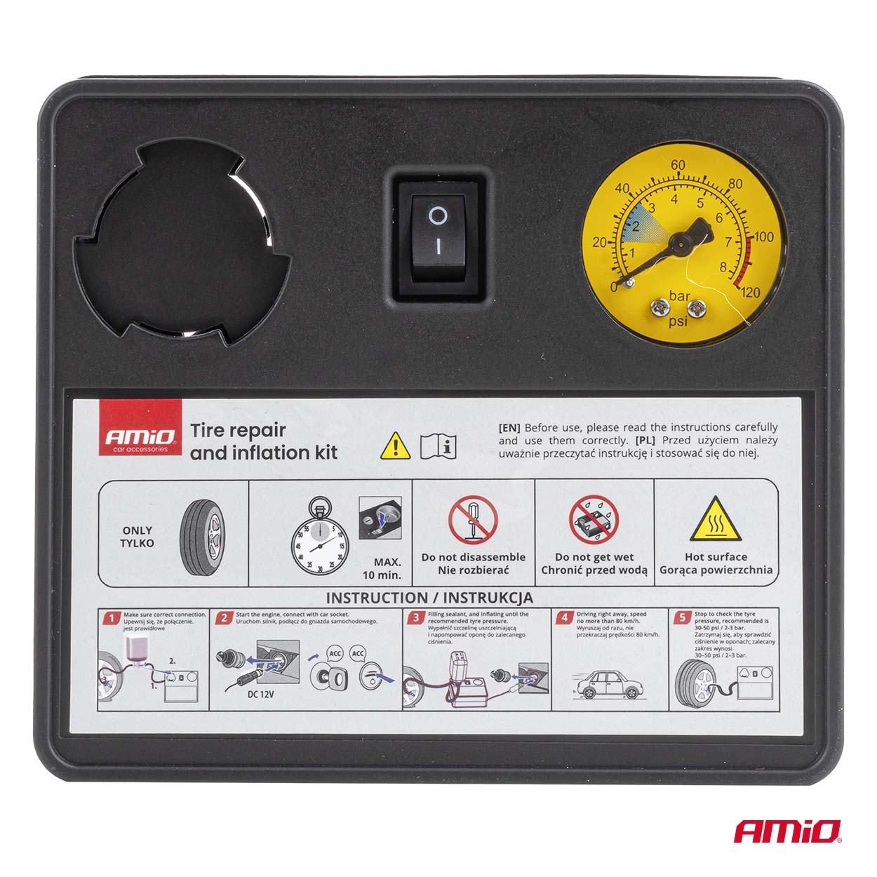 12 V komplet za popravilo pnevmatik z največjim tlakom 120 PSI