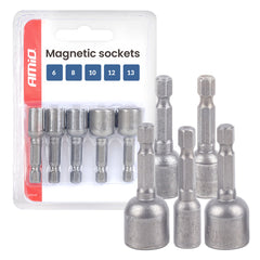 Komplet 5-delni set magnetnih nasadnih nastavkov v velikostih 6, 8, 10, 12 in 13 mm