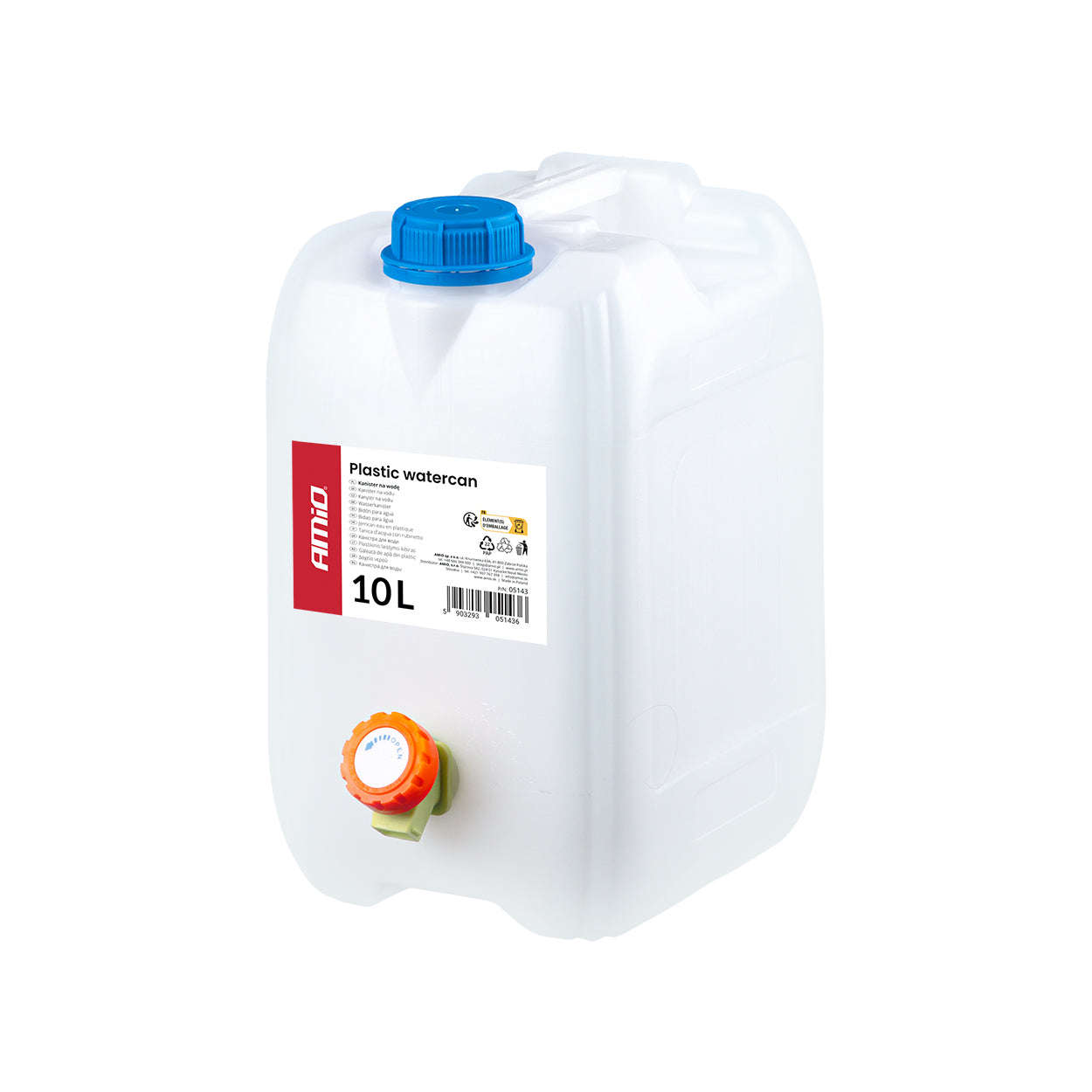 Bela 10-litrska posoda za vodo iz HDPE plastike s pipo
