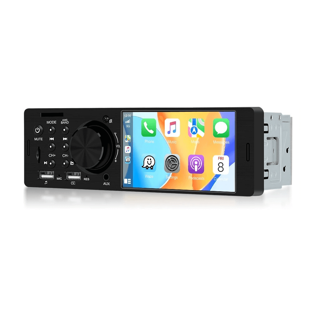 Univerzalni - 4" 1-DIN radio z Apple CarPlay in Android Auto (žično) s 4" zaslonom in upravljanjem z gumbi.