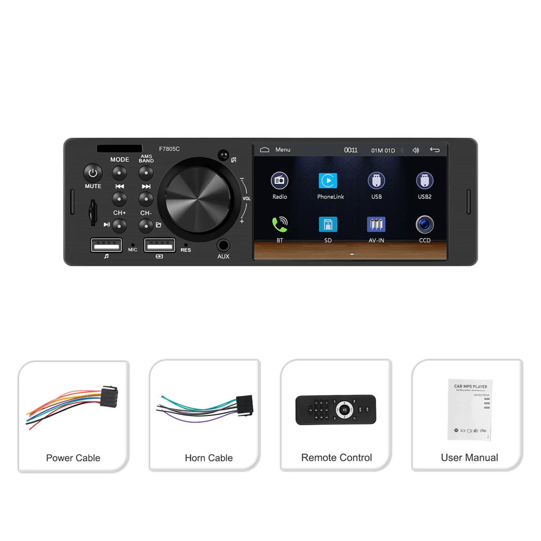 Univerzalni - 4" 1-DIN radio z Apple CarPlay in Android Auto (žično) s 4" zaslonom in dodatno opremo.