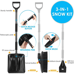Zimski 3-v-1 komplet z lopato, strgalom in krtačo – komplet snežne lopate, strgala za led in krtače za sneg za zimsko uporabo.