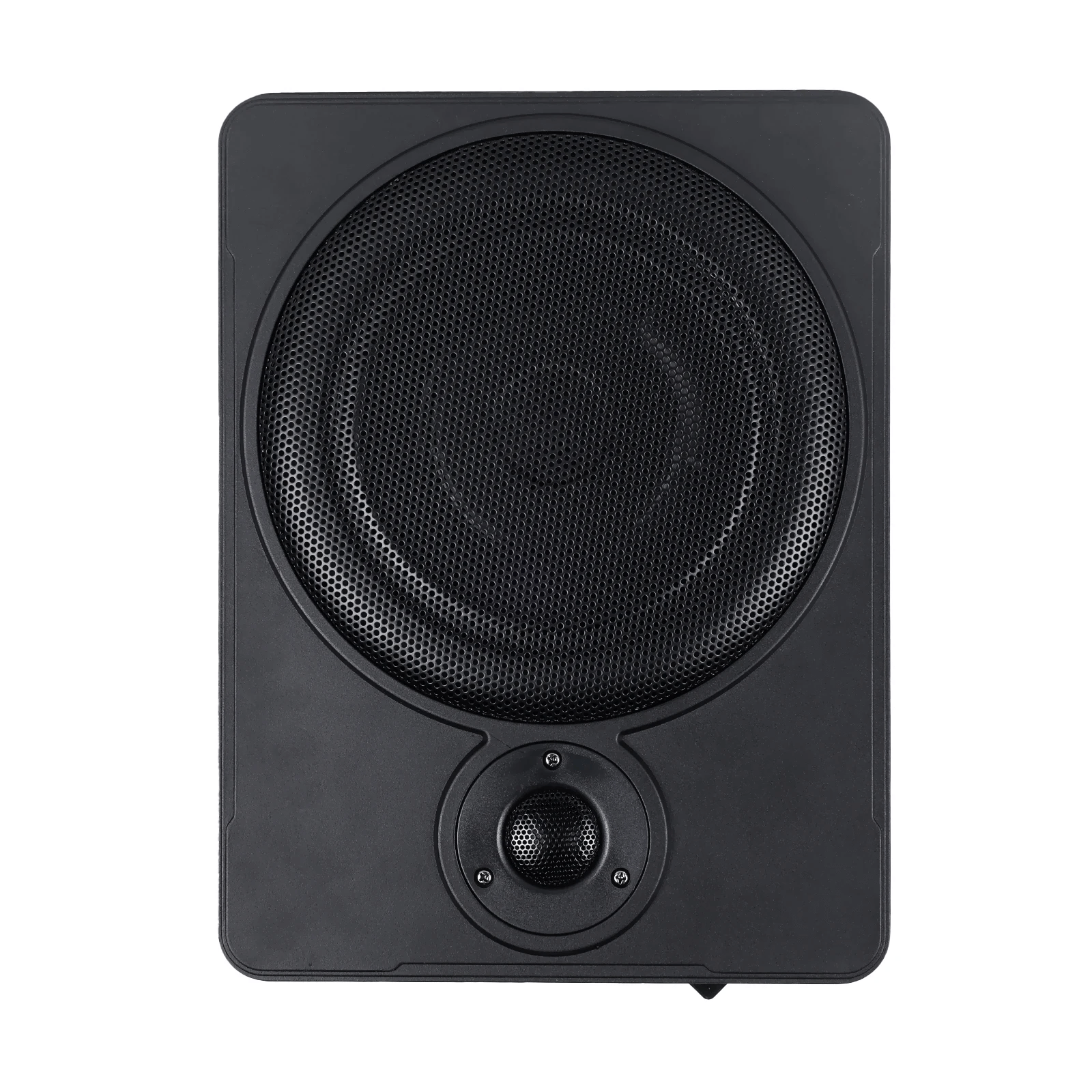 10-palčni slim aktivni avtomobilski subwoofer – 600 W pod sedežem, slika tankega aktivnega subwooferja za avtoakustiko.