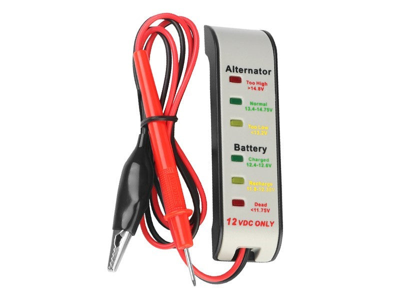 12V tester akumulatorja in alternatorja s krokodilskimi sponkami in sondo