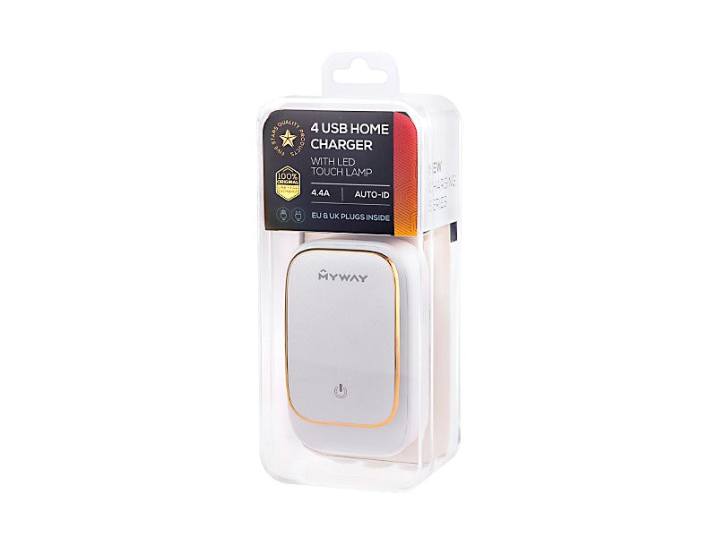 Potovalni polnilec s 4 USB-A, 4,4 A in vgrajeno LED-lučko