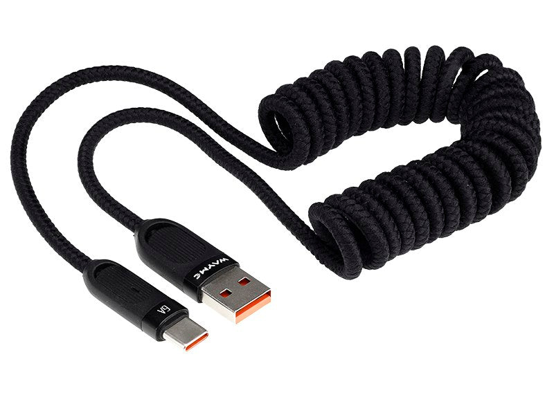 WAYME USB-C polnilni kabel s spiralno zasnovo v črni barvi, 50–180 cm