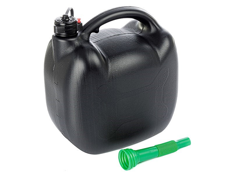 Ovalna plastična posoda za bencin 10 l v črni barvi s pokrovom