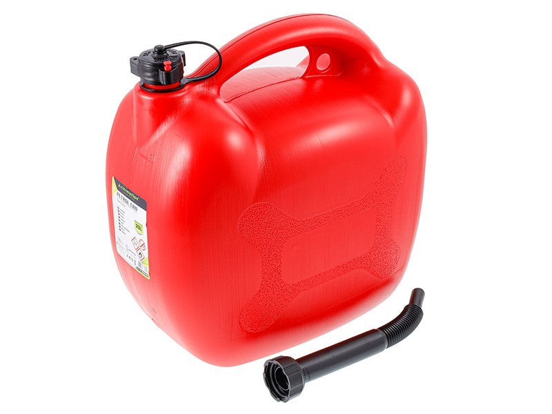 Rdeča ovalna plastična posoda za bencin s prostornino 20 litrov