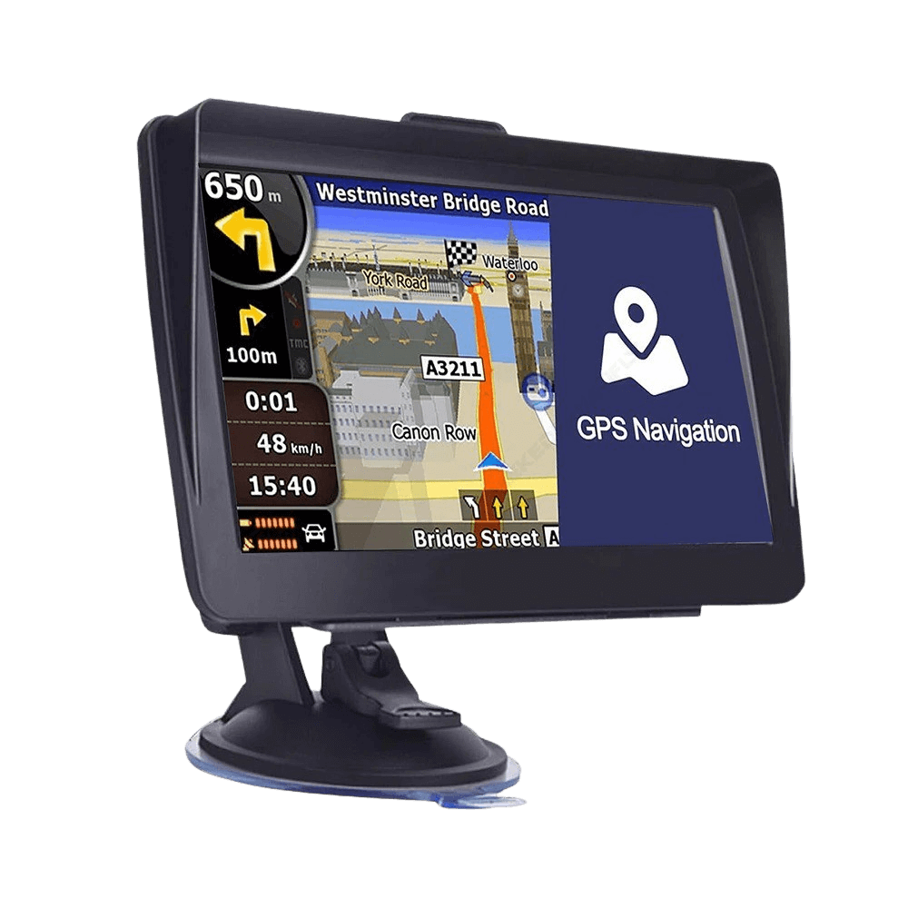 7" GPS navigacija z zaslonom na dotik – univerzalna rešitev z natančnim prikazom zemljevidov in zanesljivo navigacijo. Popolno za osebna vozila in gospodarska vozila.