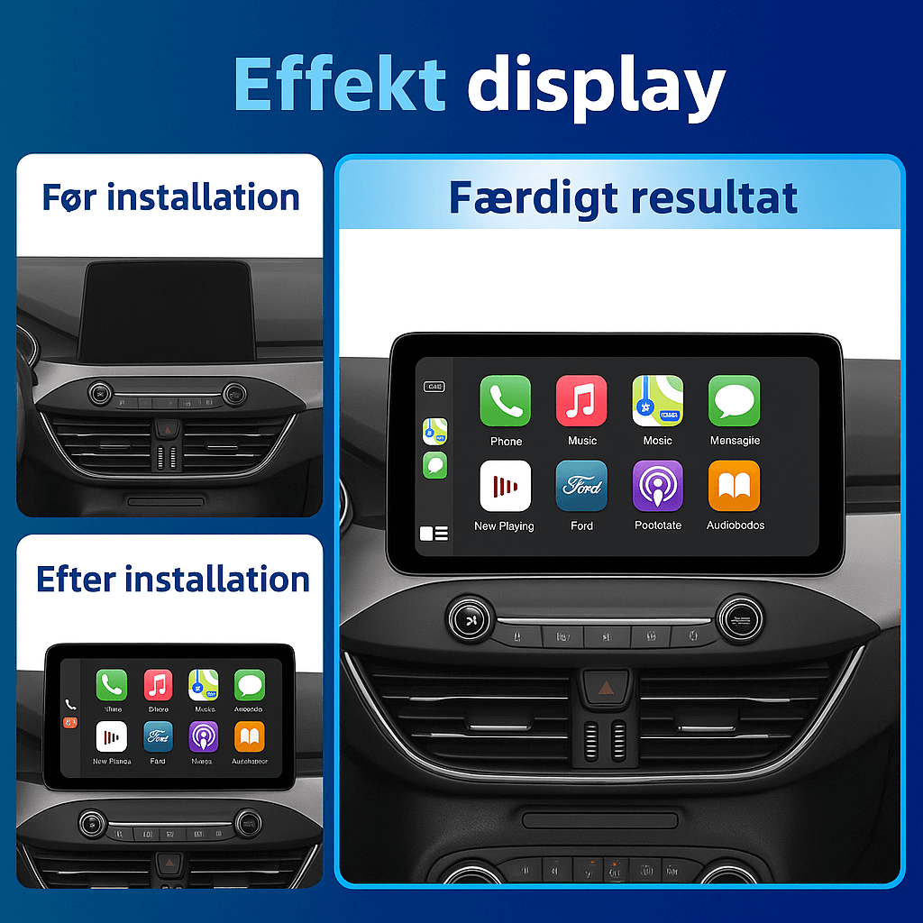 Ford Focus 19-22 - 12,3" radio z Apple CarPlay in Android Auto - prikaz učinka pred in po namestitvi