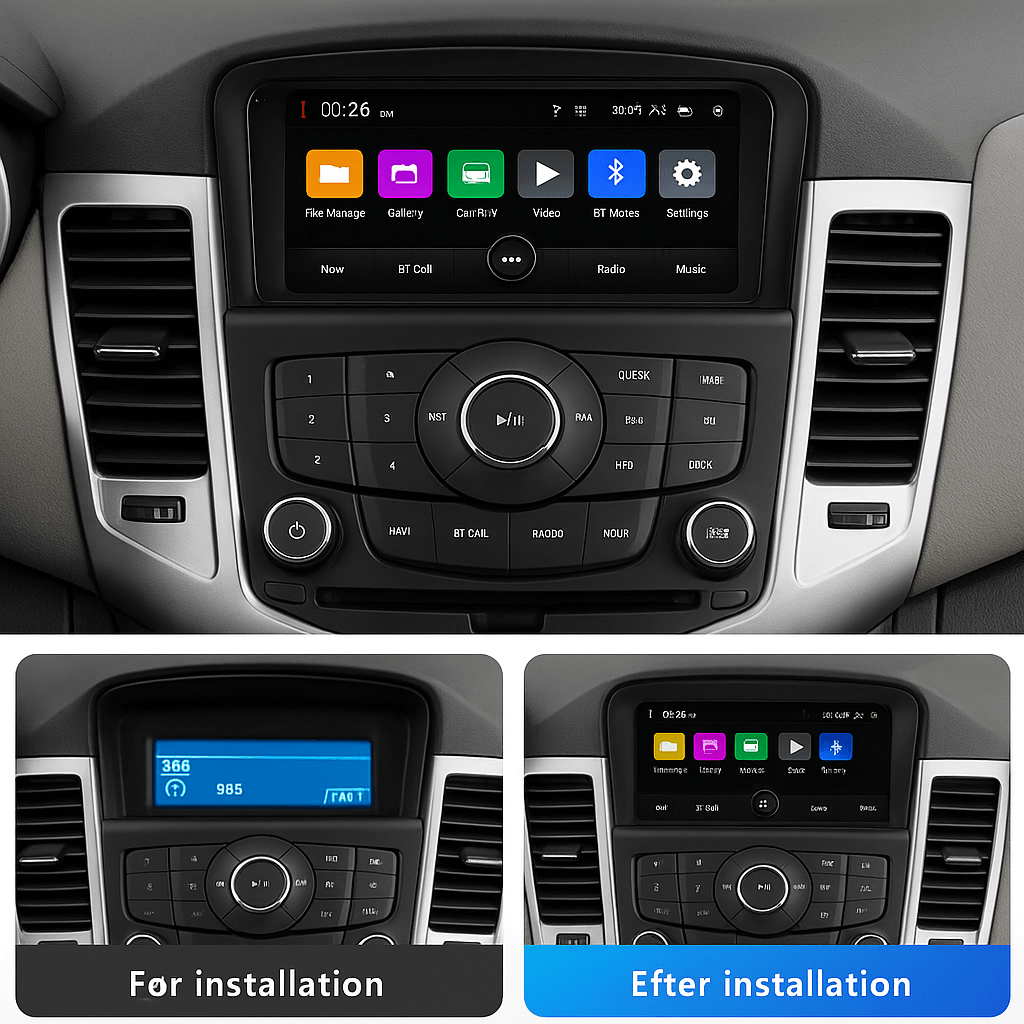 Chevrolet Cruze 09-14 - 7" radio z Apple CarPlay in Android Auto – primerjava vgradnje pred in po