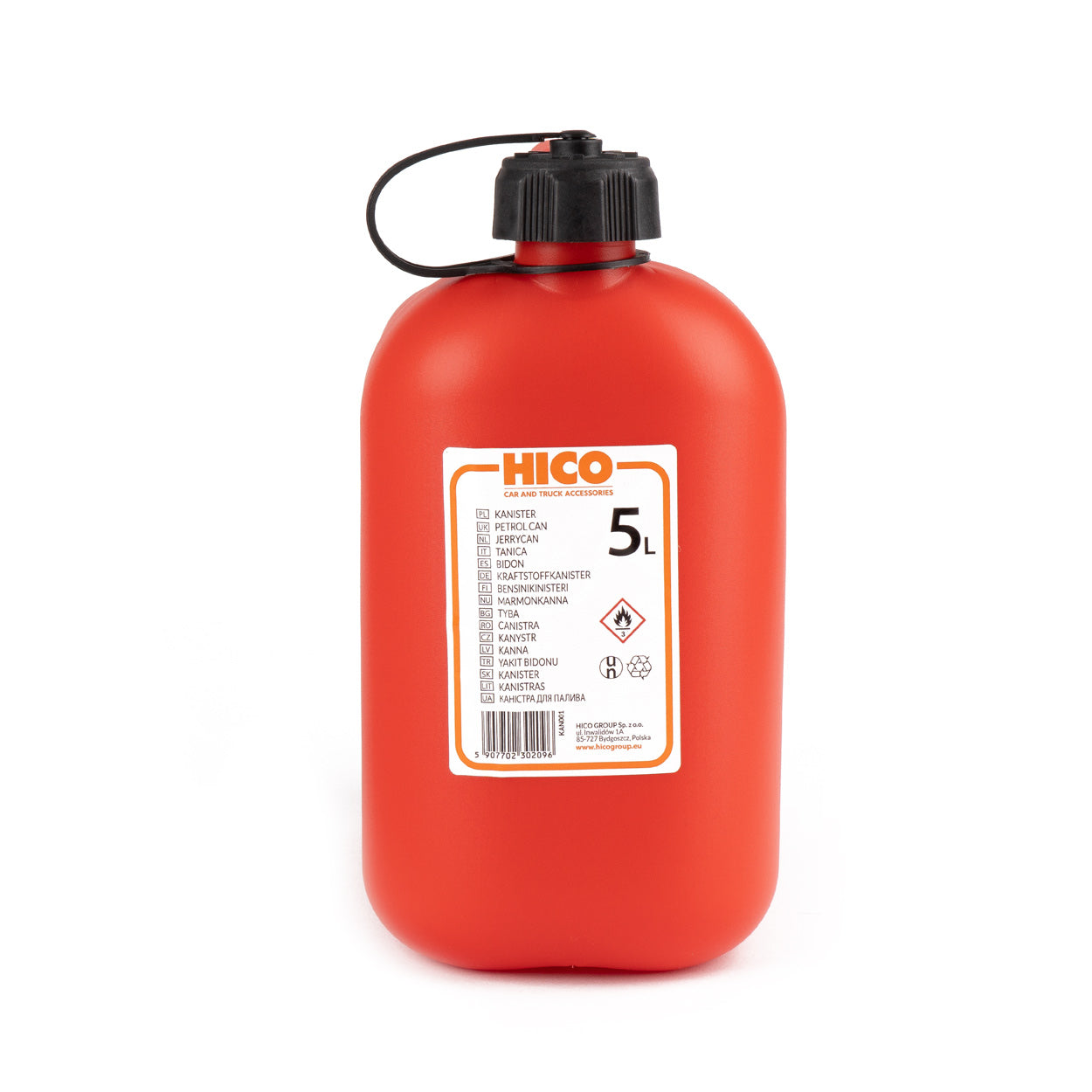 Rdeča 5-litrska plastična posoda za gorivo