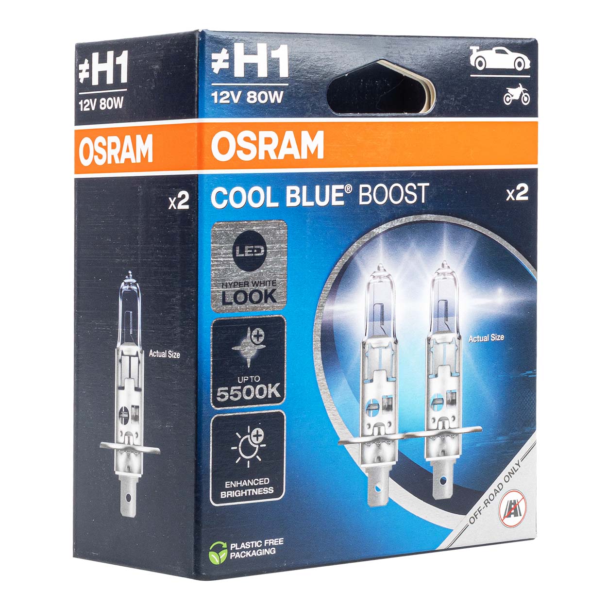 Osram H1 halogenske žarnice 12V 55W P14,5s Cool Blue Boost 5500K, 2 kosa