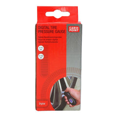 Carpoint Digital Dæktryksmåler packaging showing digital tire pressure gauge with measurement options and usage.