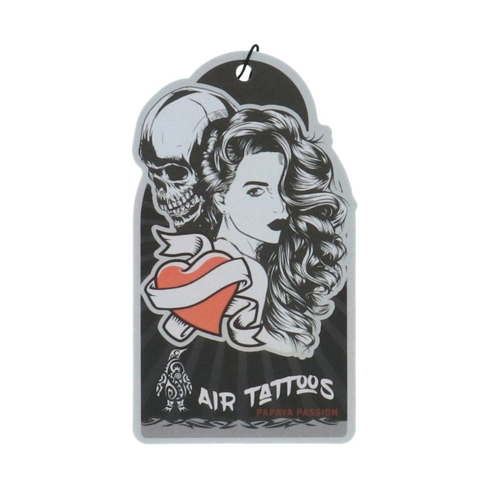 Pingi Luftfrisker Air Tattoos Papaya Passion with tattoo design featuring a skull and woman.