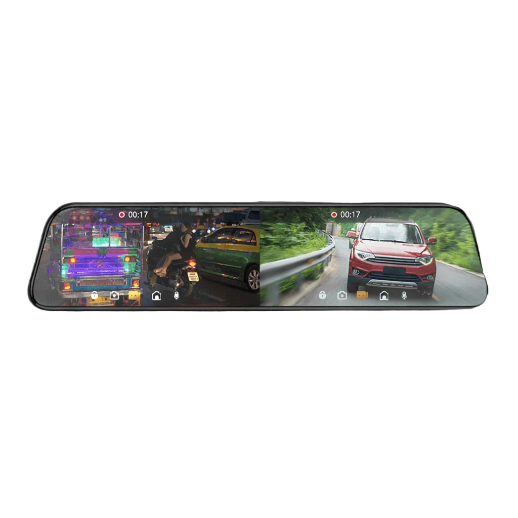 Dashcam v vzvratnem ogledalu s sprednjo in zadnjo kamero – 10-palčni IPS zaslon na dotik, Full HD 1080P snemanje spredaj in zadaj