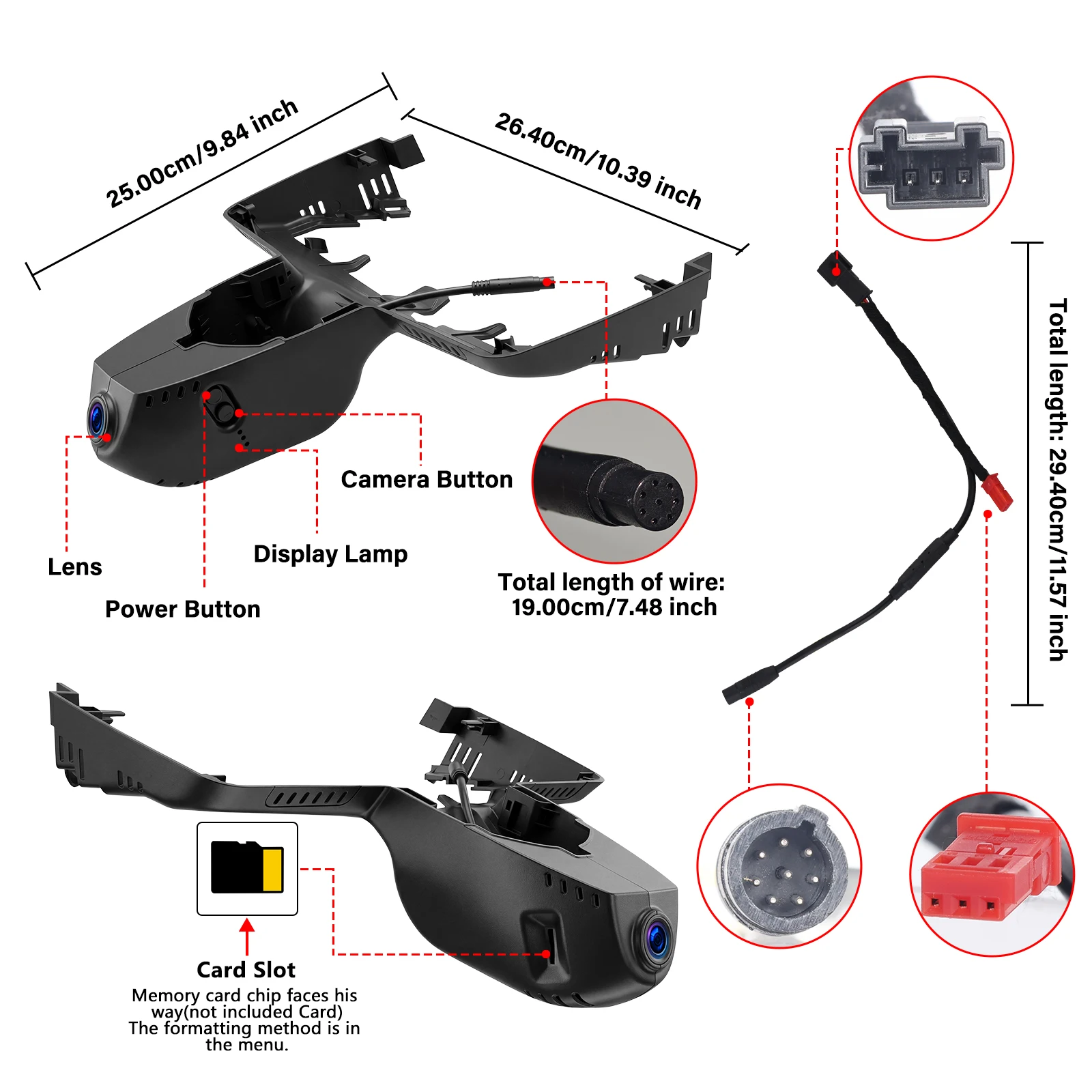 BMW X3 dashcam 2018-2024 4K OEM videz – podrobna slika z značilnostmi kamere in merami