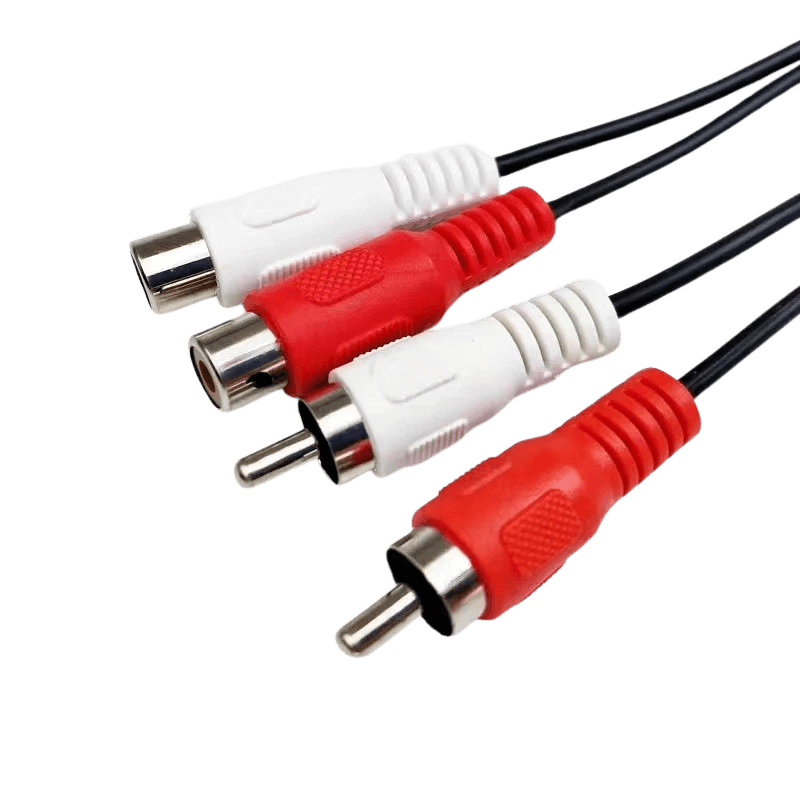 RCA podaljševalni kabel – 1 meter (rdeč/bel, moški na ženski) z rdečimi in belimi priključki, idealen za avdio povezave.
