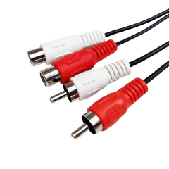 RCA podaljševalni kabel – 1 meter (rdeč/bel, moški na ženski) z rdečimi in belimi priključki, idealen za avdio povezave.