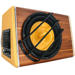 Avtomobilski subwoofer 200W RMS – prtljažniški bas 3800W z lesenim videzom in veliko zvočniško enoto