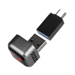 Mini brezžični adapter za CarPlay in Android Auto (5.8GHz – Plug & Play) z USB in USB-C priključkoma.