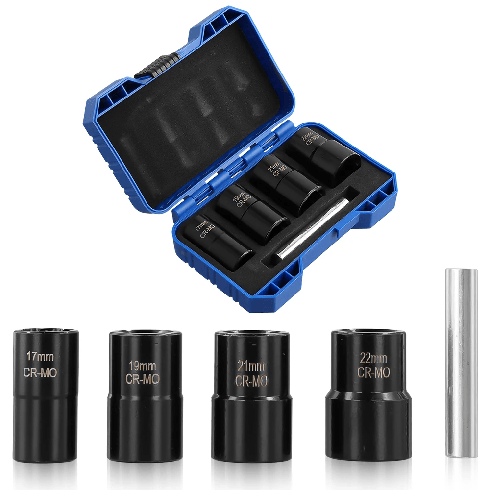 Set izvlekačev za matice in vijake, 5-delni – za poškodovane vijake (17–22 mm) z orodnim kompletom in različnimi velikostmi.