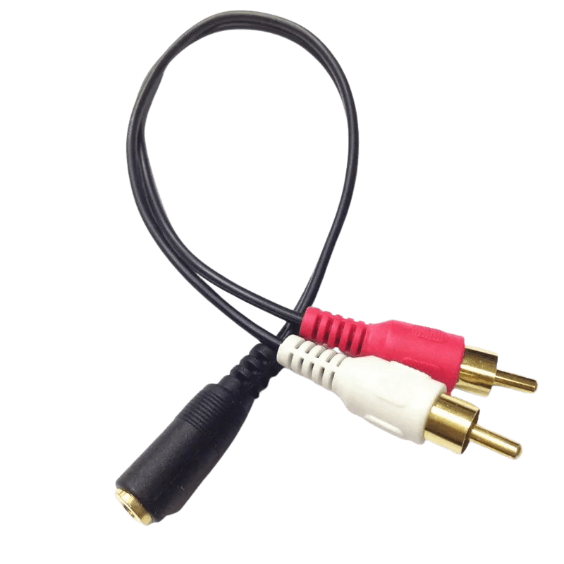 RCA na 3,5 mm AUX razdelilnik – moški (rdeč/bel) na ženski (jack) kabel za zvočno povezavo.