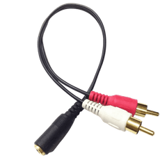 RCA na 3,5 mm AUX razdelilnik – moški (rdeč/bel) na ženski (jack) kabel za zvočno povezavo.